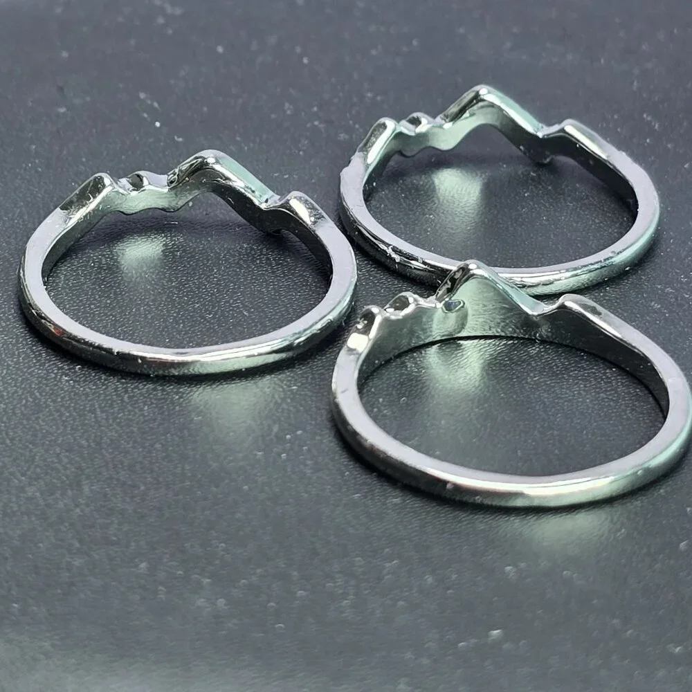 Set Of 3 Mountain-Inspired Silver-Tone Stacking Rings With Crystal Accents Size‎